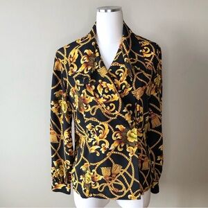Vintage 80's black and gold Versace Look Top Blouse M